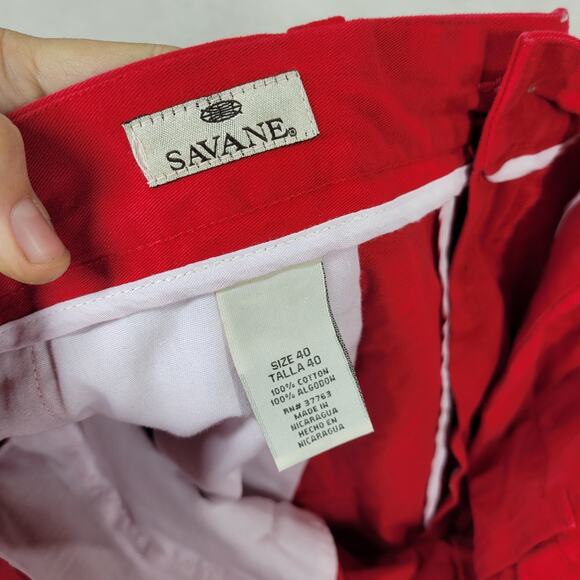 Vintage Savane Shorts Mens Sz 40 Red 100% Cotton Workwear Chino Summer Spring - Picture 12 of 14